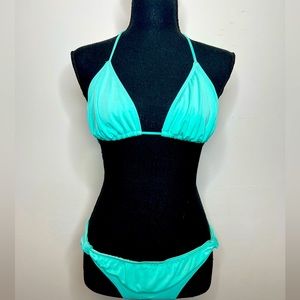 Tiffany’s Blue String Bikini Top and Ruched Bottoms